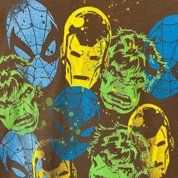 Marvel Comics Graphic Tee W/ Hulk, Spiderman, Ironman Faces Boys L 100% Cotton - Picture 2 of 9